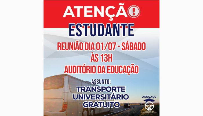 Guaraniaçu - AEGUAÇU convoca estudantes universitários para reunião sobre transporte gratuito